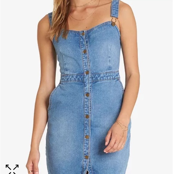Billabong Blue Mini Denim Dress Fitted Bodice XS - Picture 1 of 8